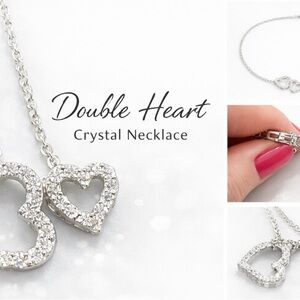 Silver Double Heart Crystal Necklace